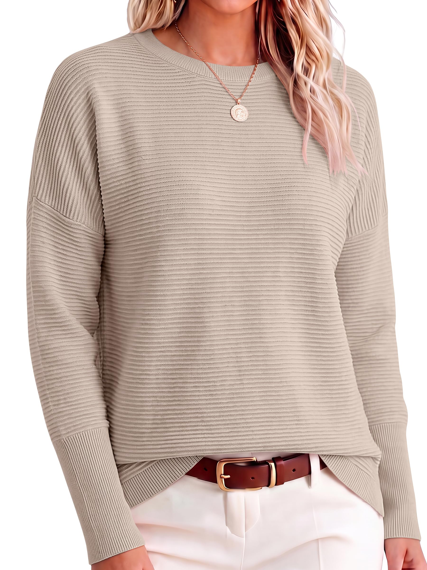 ANRABESS Women Fall Oversized Long Batwing Sleeve Ribbed Sweaters