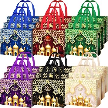 Yoojahow 18 Pcs Eid Mubarak Gift Bags with Handles, Large Reusable Ramadan