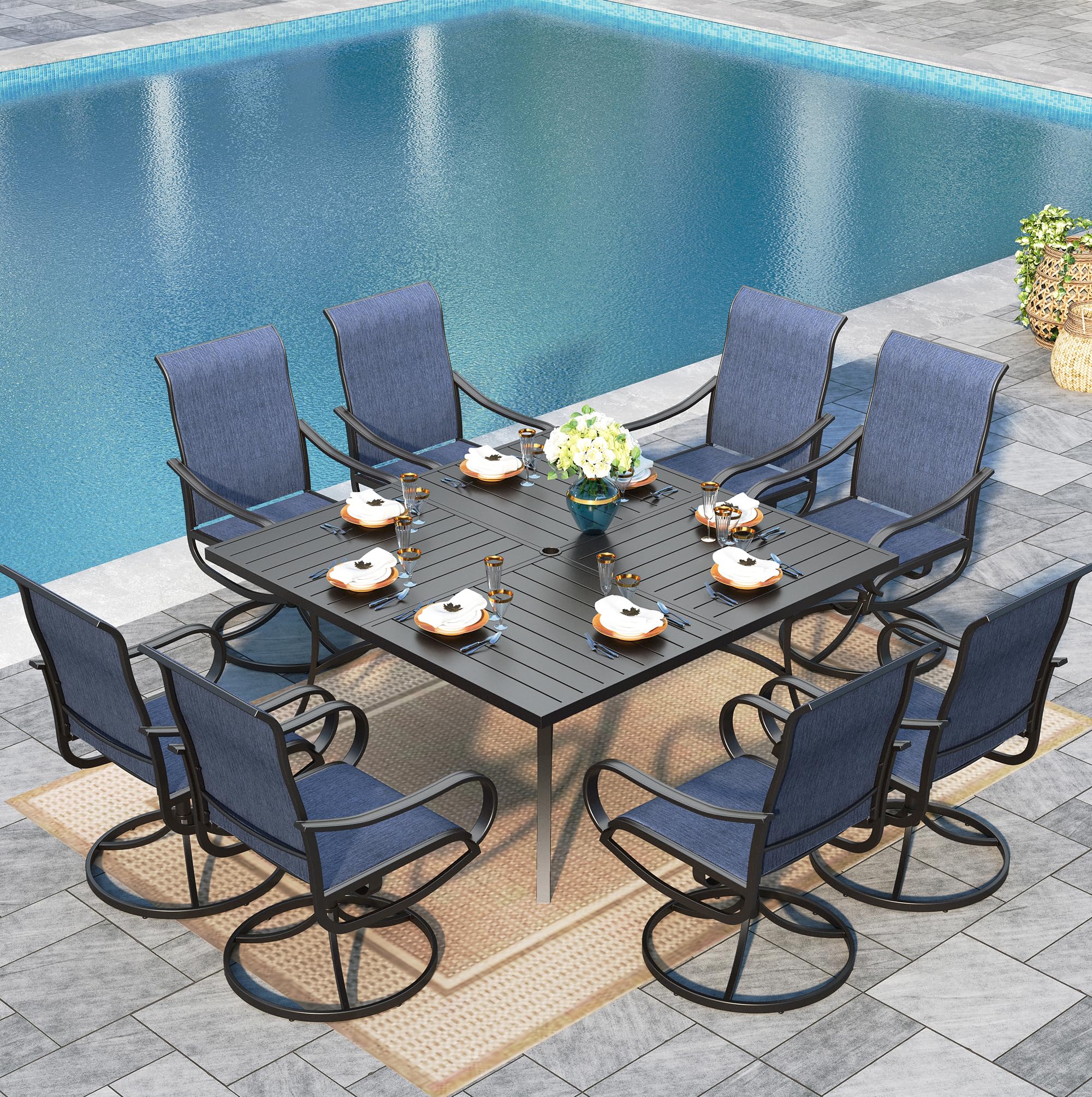 Sophia & William Outdoor Dining Set Patio Dining Sets Patio Table and Chairs Set 9 Pieces Square Outdoor Dining Table 60" for 8 with Swivel Patio