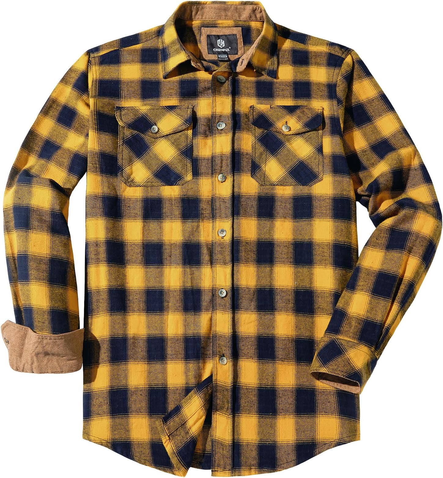 CHEXPEL Men's Flannel - Shirt - Plaid - Shirts Long Sleeve 100% Cotton Casual Button Down Shirt Men with Pockets