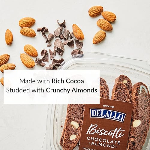 Miniatura 6 de DeLallo Galletas de biscotti de chocolate italiano con almendras pequeñas, 7 onzas, paquete de 4