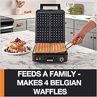 Vista 2 de KRUPS Máquina para hacer waffles belgas de 4 porciones: acero inoxidable, 5 niveles de tostado, señal de listo audible, platos removibles, 1200W