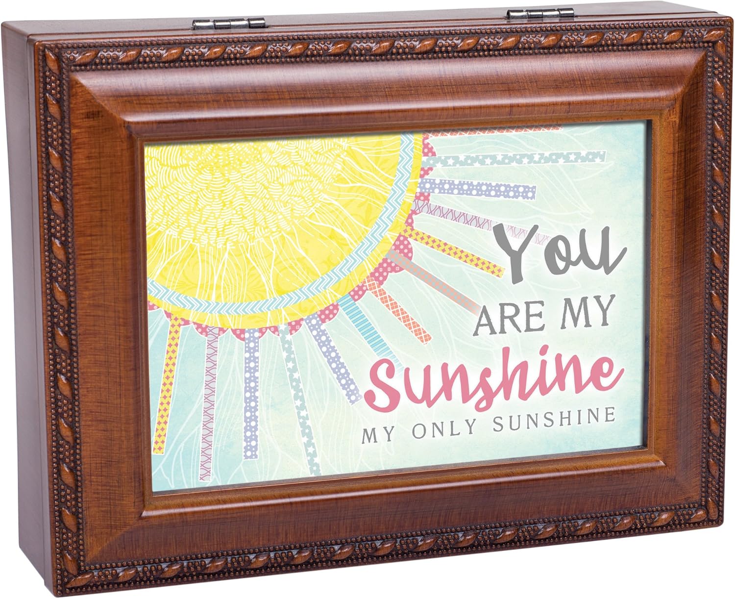 Cottage Garden You are My Only Sunshine Patchwork Woodgrain Keepsake Music Box Plays You are My Sunshine
