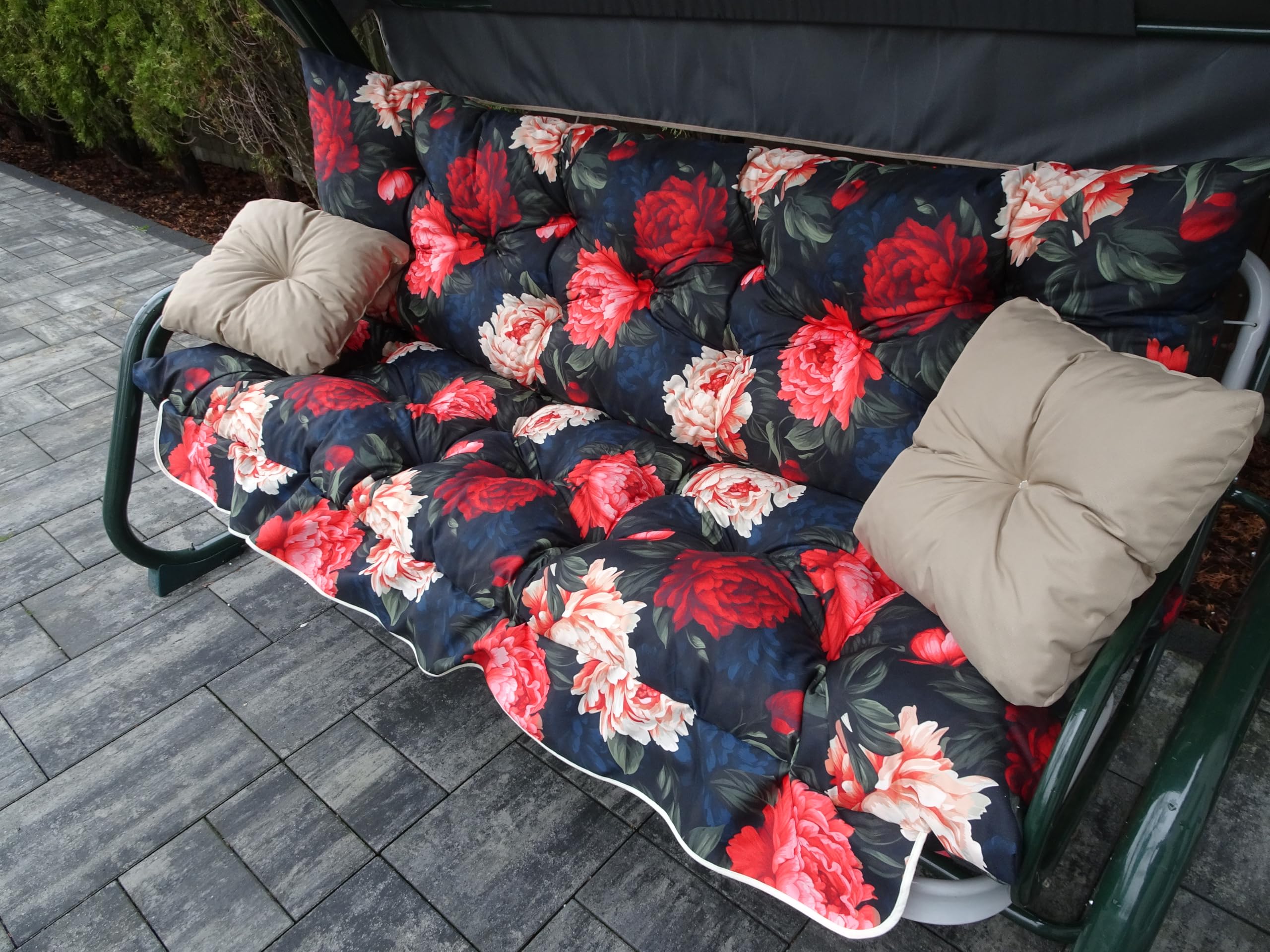 Kussen voor schommelbank, tuinbank, bankkussen, zitkussen en rugkussens, tuinkussen, breedte 150 cm, groene weide