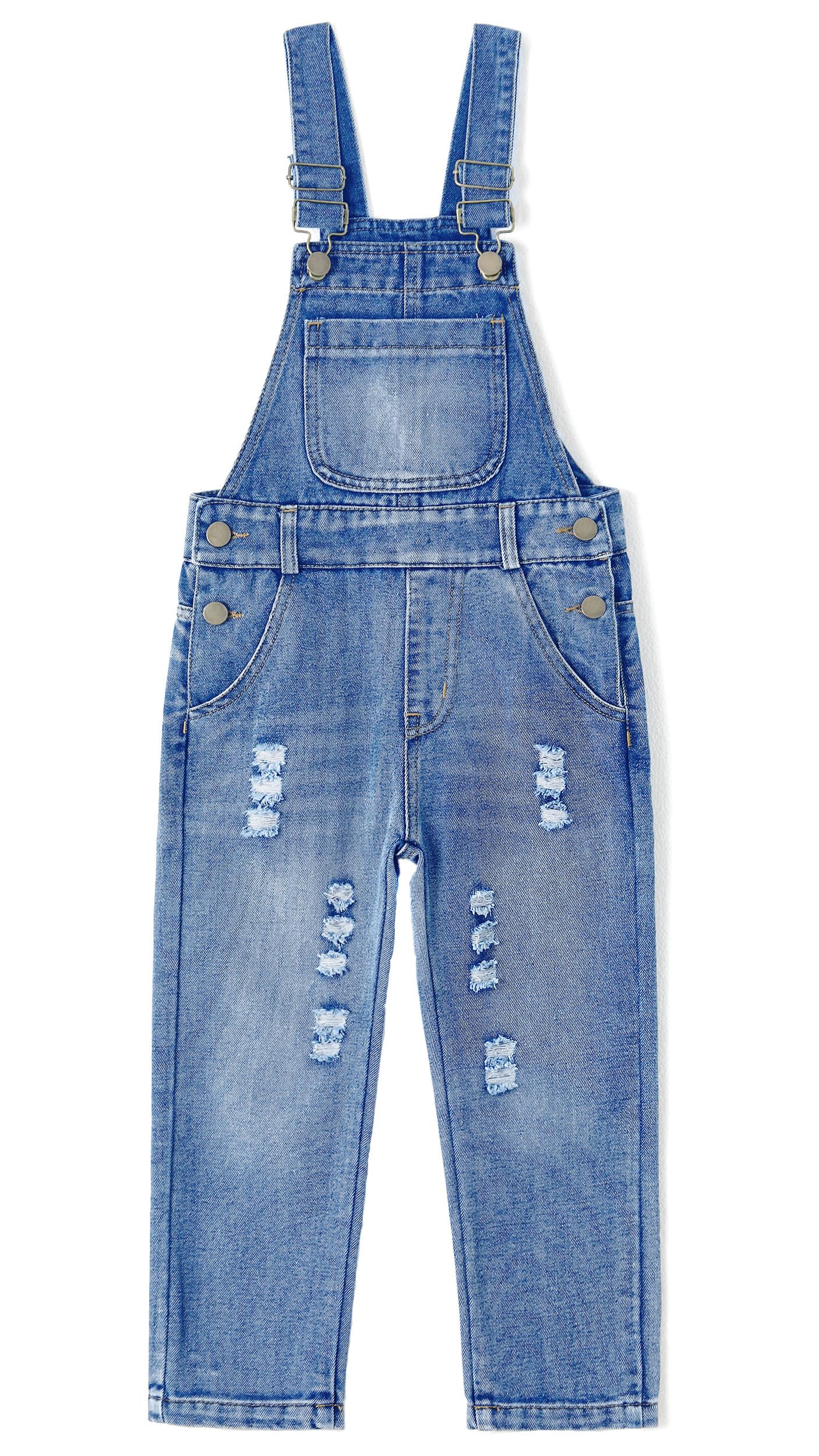 KIDSCOOL SPACE Baby & kleine Mädchen/Jungen Große Latztasche Stone Washed Zerrissene Denim-Latzhose
