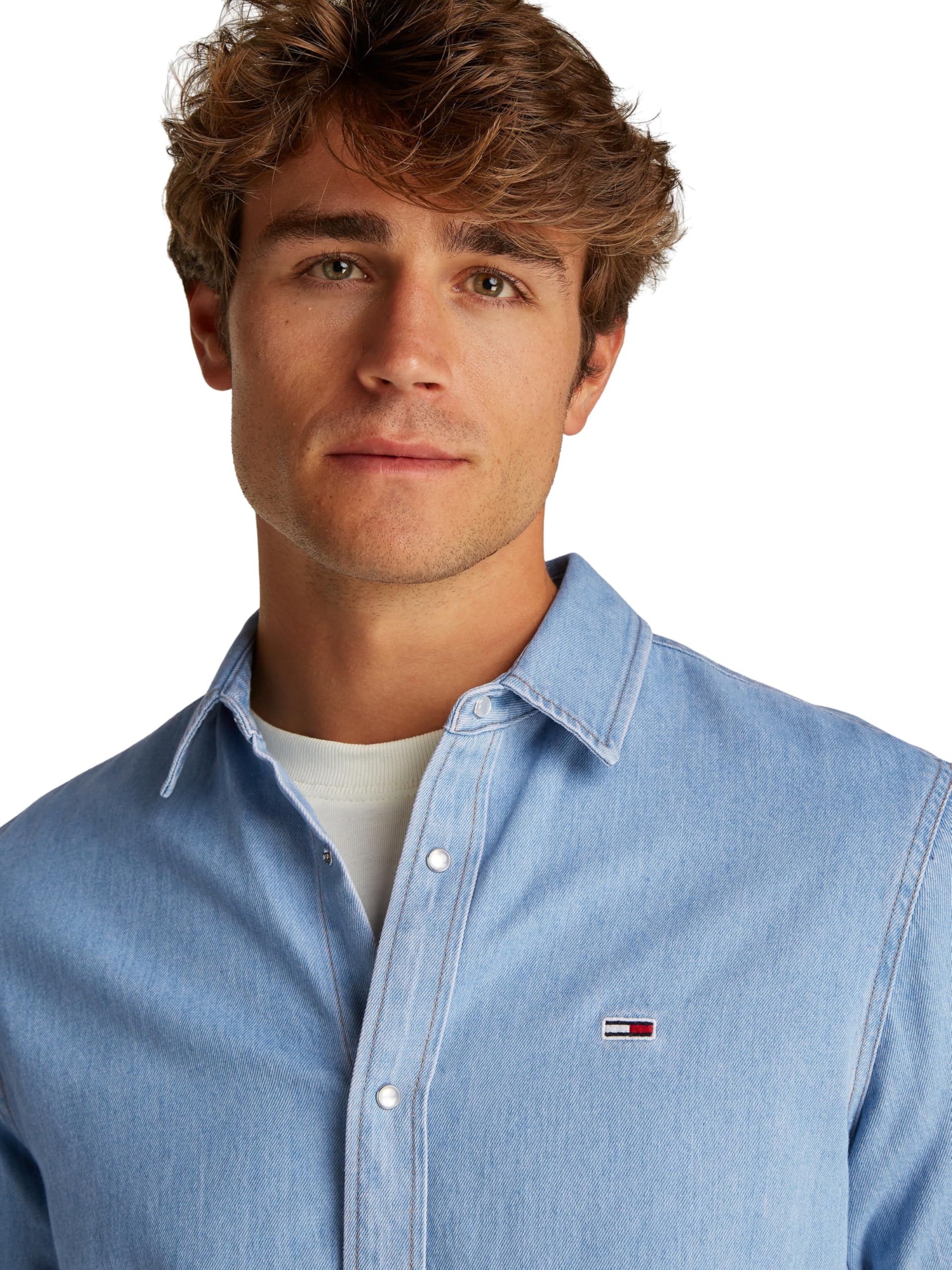 Tommy Jeans Herren Jeanshemd Regular Fit mit Knopfleiste