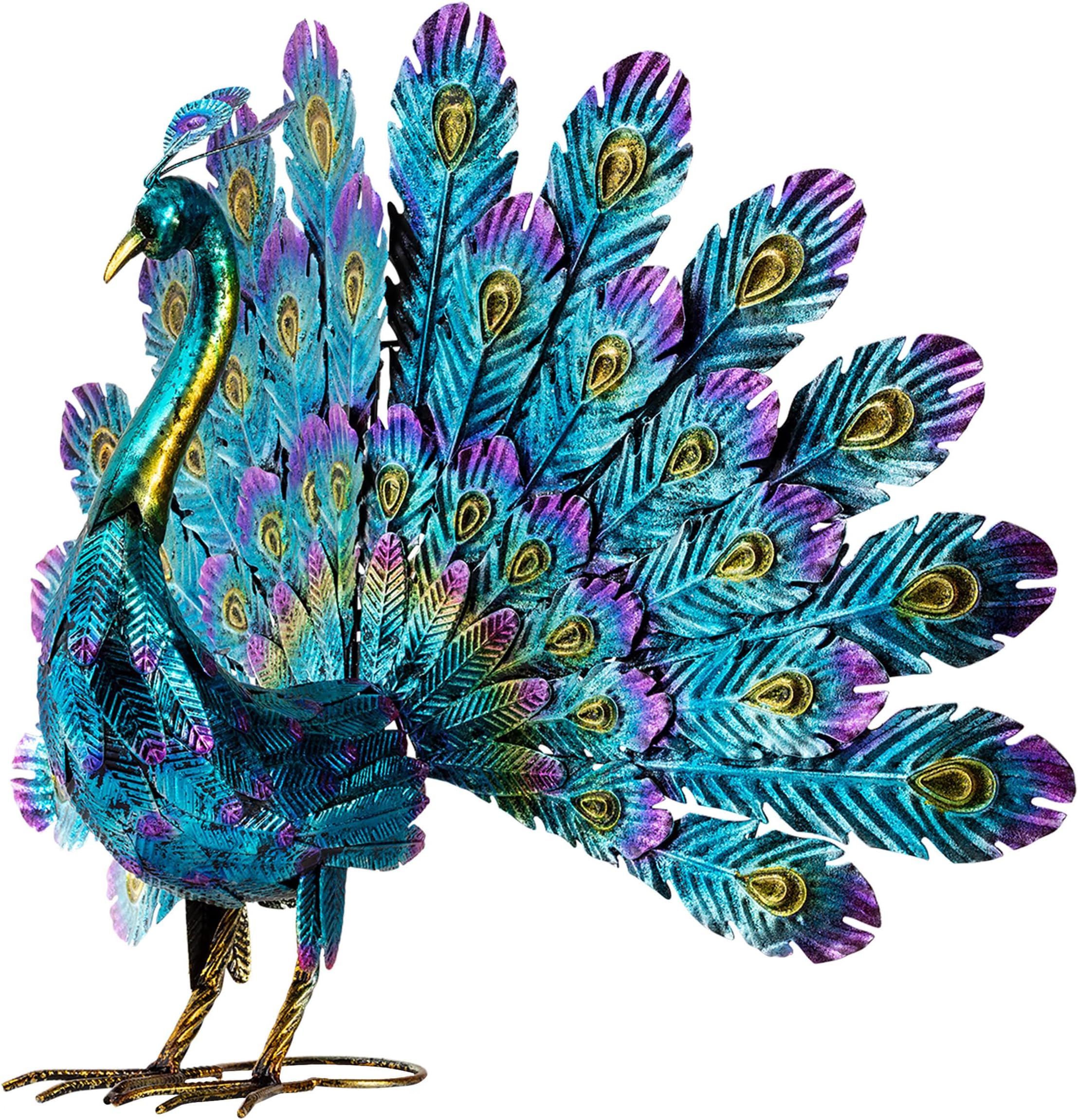 Alpine Corporation Jum232 Metal Peacock Outdoor Statue, 22 Inch Tall, Multi-Color
