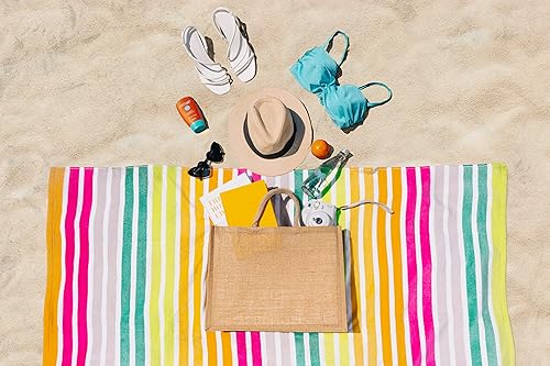 Miniatura 3 de Bolsas de yute extra grandes, paquete de 10, bolsas de playa ecológicas, asas de algodón de 18 x 13 x 8 pulgadas