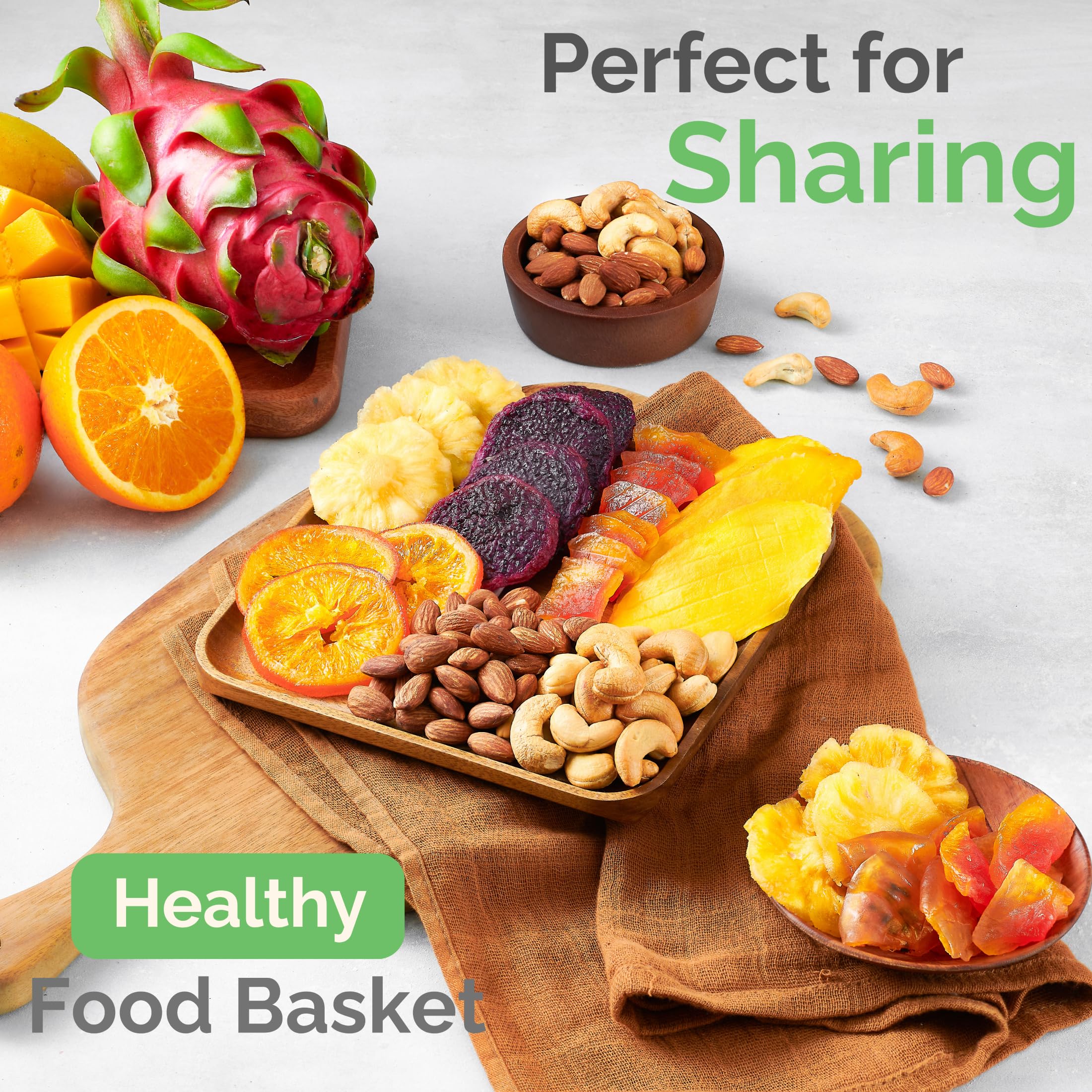 Dried Fruit Gift Basket - 7 Tropical Flavor Dried Fruit Basket Gift |12.5oz Soft Dried Fruit and Nuts Gift Basket - Dry Fruits Gift Box | Healthy Food Gifts for Men Food Gift Baskets for Women Dad Mom