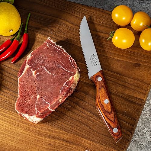 Miniatura 9 de Juego de 8 cuchillos profesionales alemanes de acero inoxidable de alto carbono, cuchillos de carne de espiga completa premium con mango de madera