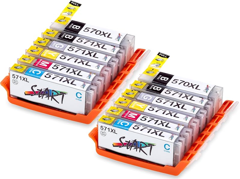 START, set di cartucce di ricambio XL con chip, compatibili con stampante Canon PGI-570, CLI-571 (04) 12 cartucce.