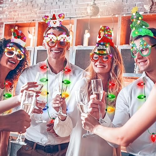 Miniatura 6 de Juego de 18 piezas de regalos de fiesta de Navidad, juego de collar con diadema de Navidad iluminada, incluye 6 collares de Navidad, 6 vasos de