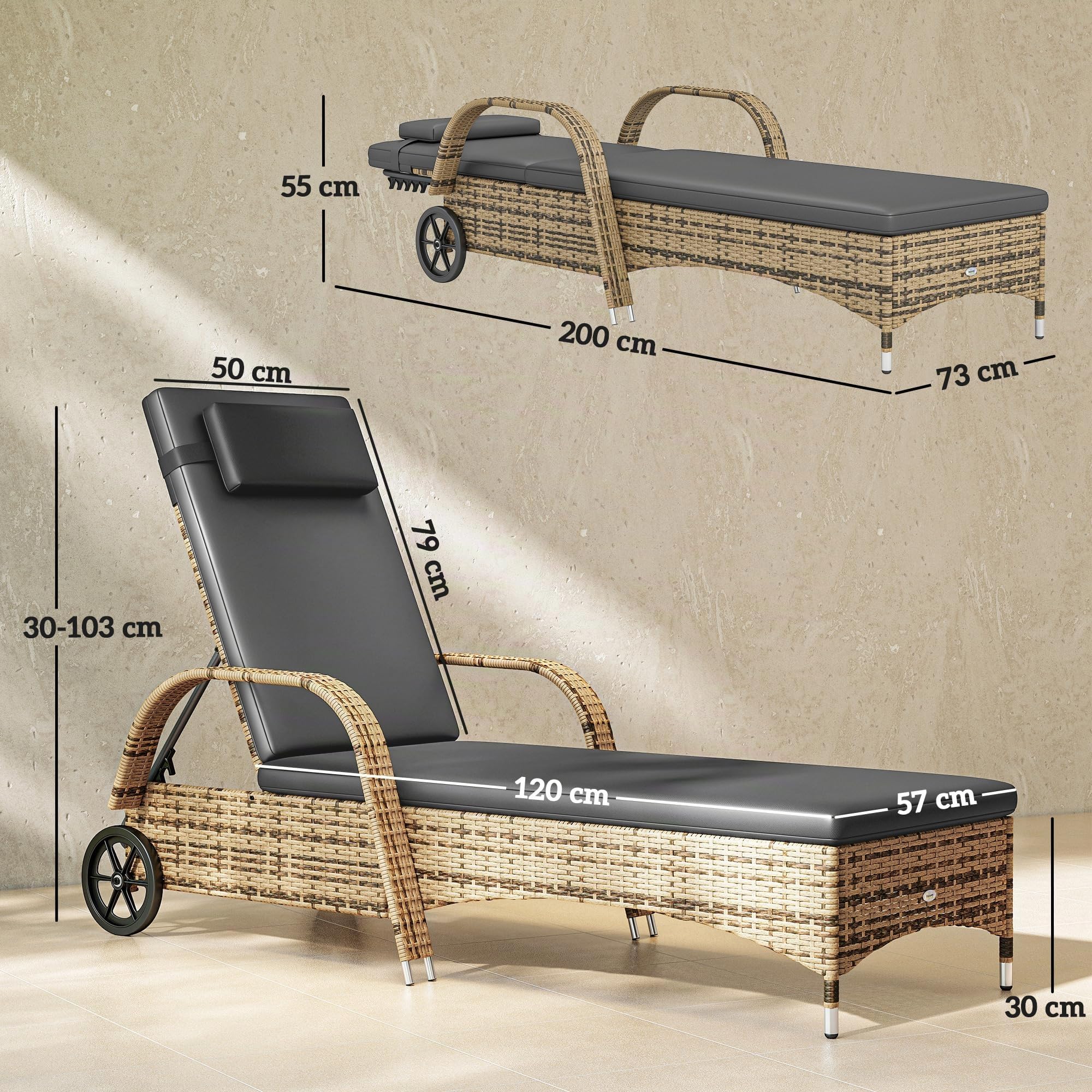 Outsunny Transat Bain de Soleil Grand Confort Matelas Têtière Jaune