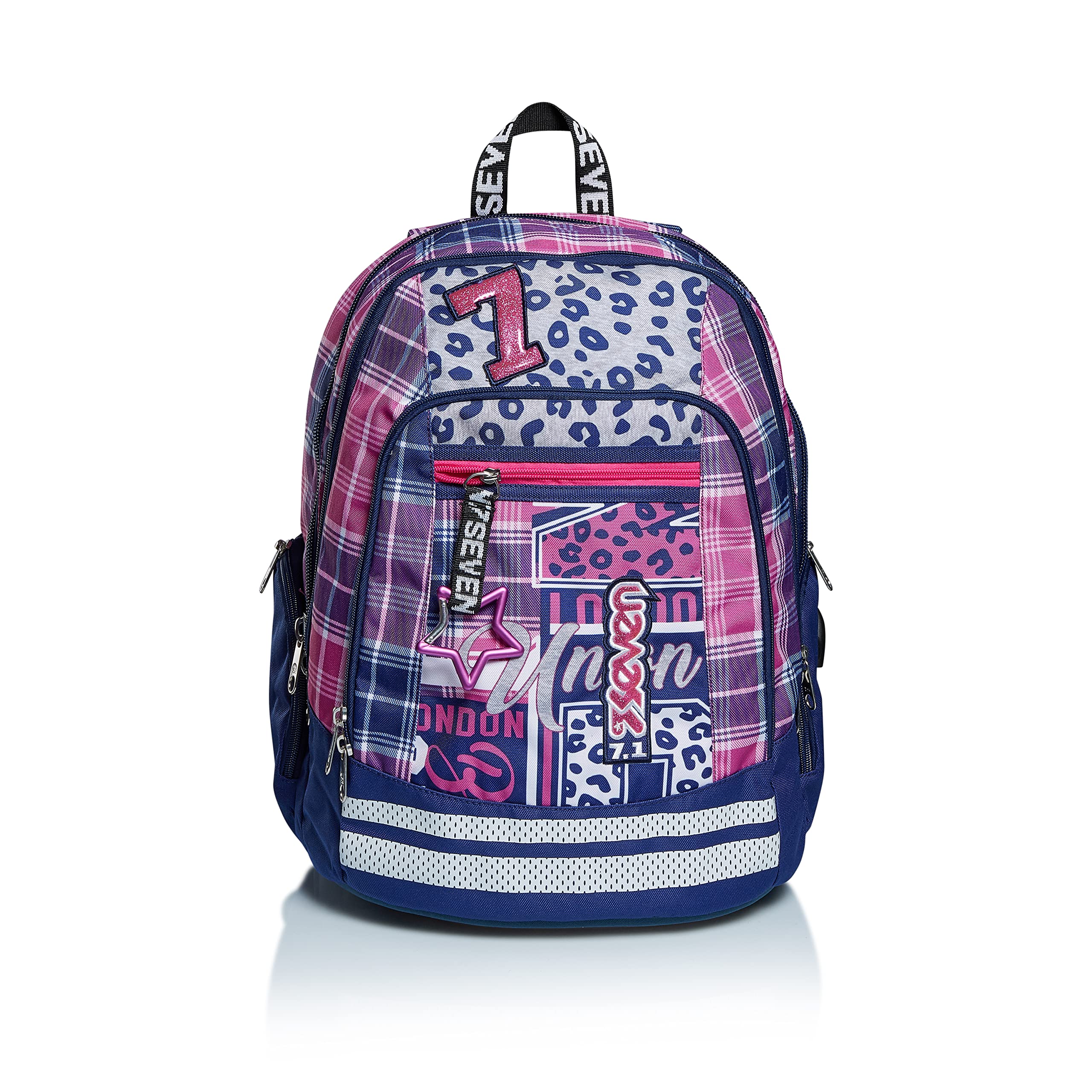 Seven Advanced, Sac à Dos Pour L'école, L'université Et Les Loisirs, Sac D' école Spacieux Pour Adolescents, Filles, Garçons, Cartable Rembourré ; Rose, Violet, Avec Compartiment Pour Ordinateur