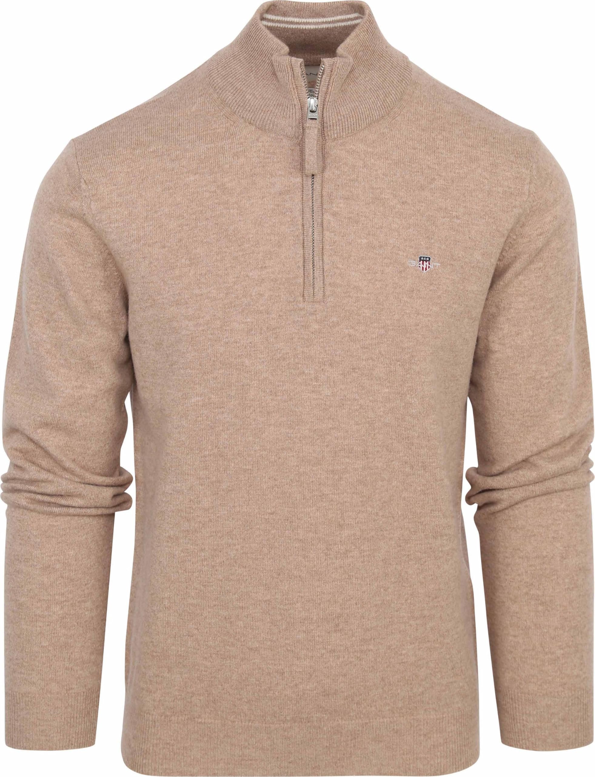 GANT Men's Superfine Lambswool Half Zip Pullover Sweater, Dk. Sand Melange, M