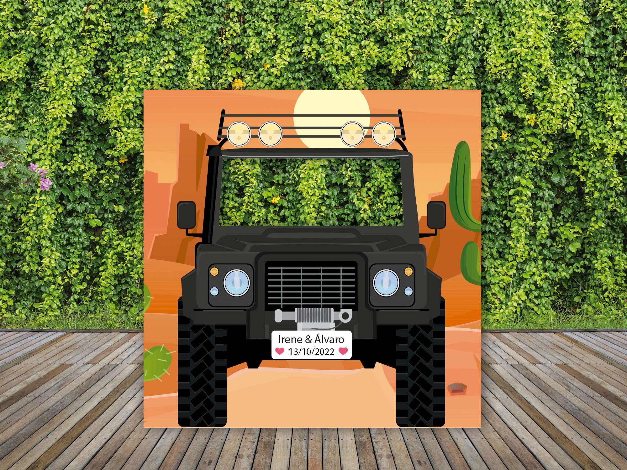 Oedim Photocall Coche Negro Desierto Personalizado Boda, 140x140cm, Photocall Decorativo para Eventos o Celebraciones puntuales