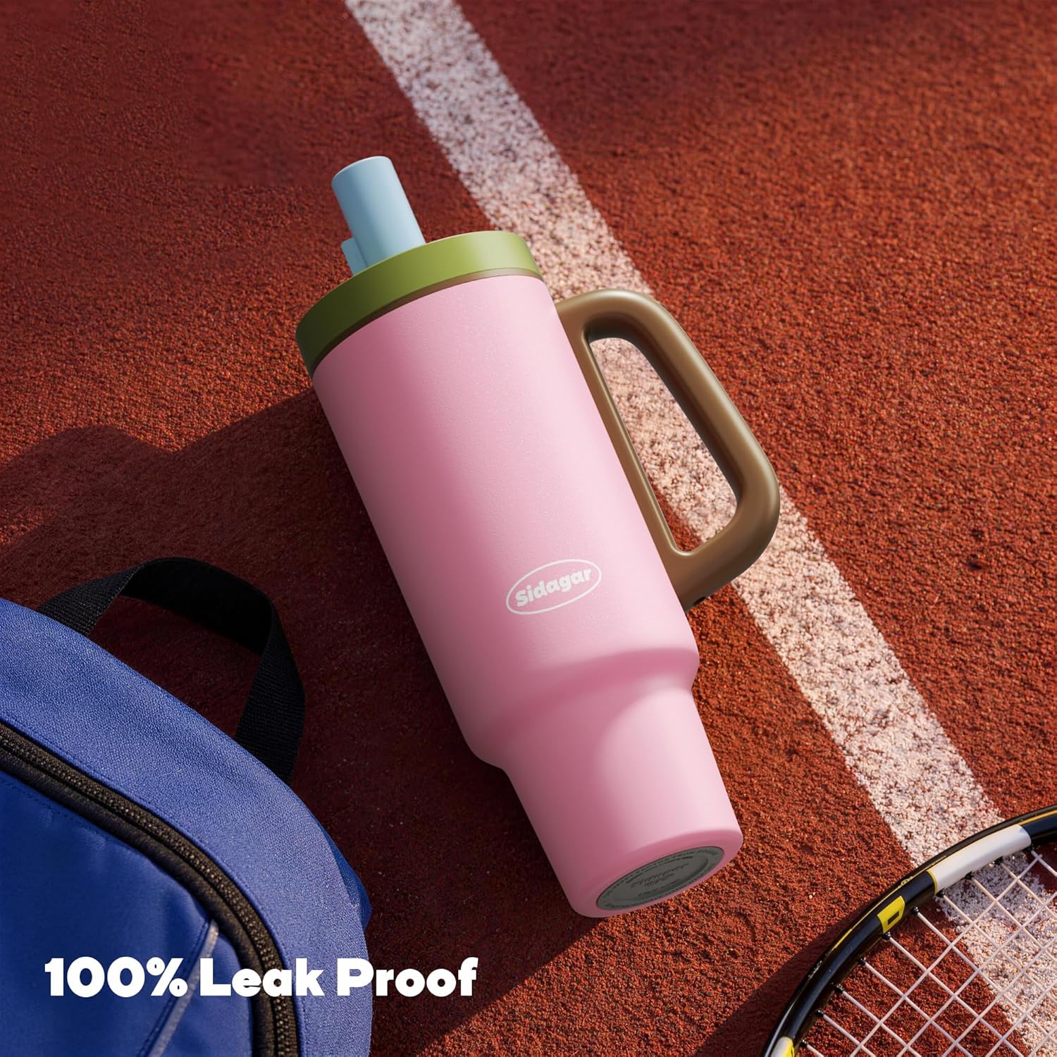 36 oz Tumbler with Handle and Straw, Ceramic Lined Water Bottle Vacuum Insulated Cup, Stainless Steel Travel Mug with Lid,Fits Cup Holder, Leak Resistant Press-in Lid, Pink - Image 5