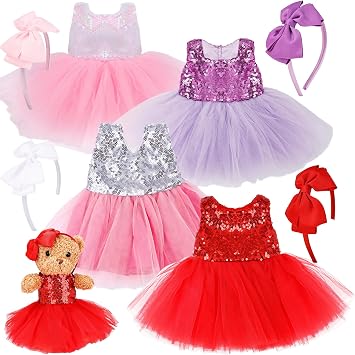 8 Pcs Bear Clothes with Headbands Stuffed Animals Dress Outfit Doll Tutu Skirt Fits 12-16 Inch Plush Teddy Bear Make Own Stuffed Animals Accessories Valentines Day DIY