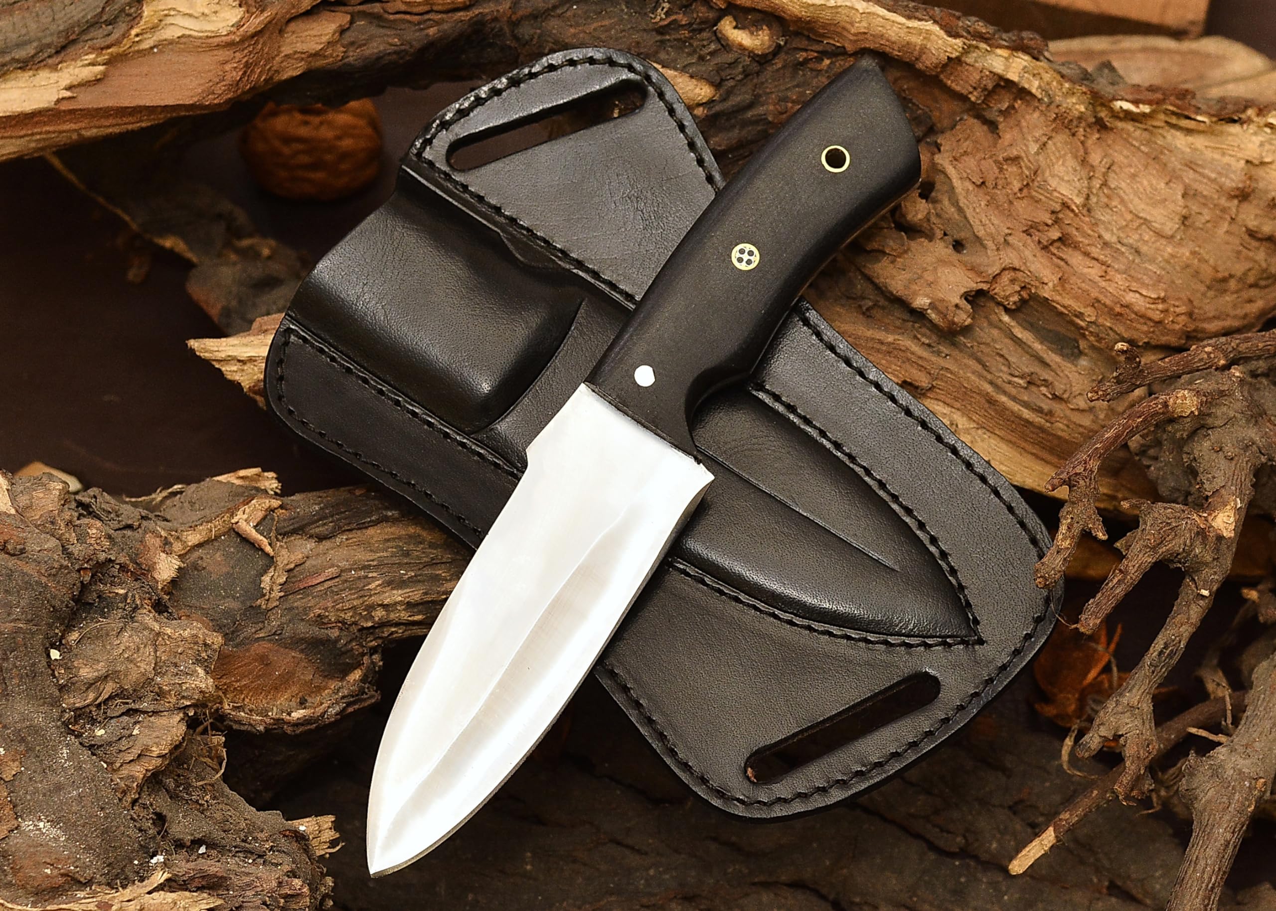 Hunting Knife 1075 Carbon Steel and Micarta Handle - Fixed Blade Made Camping Knives - Bushcraft Knife - Survival Knives with Leather Sheath