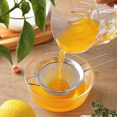 Miniatura 8 de Paquete de 2 coladores de malla fina, mini colador de acero inoxidable con asa para cocina, tamices de metal para colar té, matcha, cóctel, jugo y