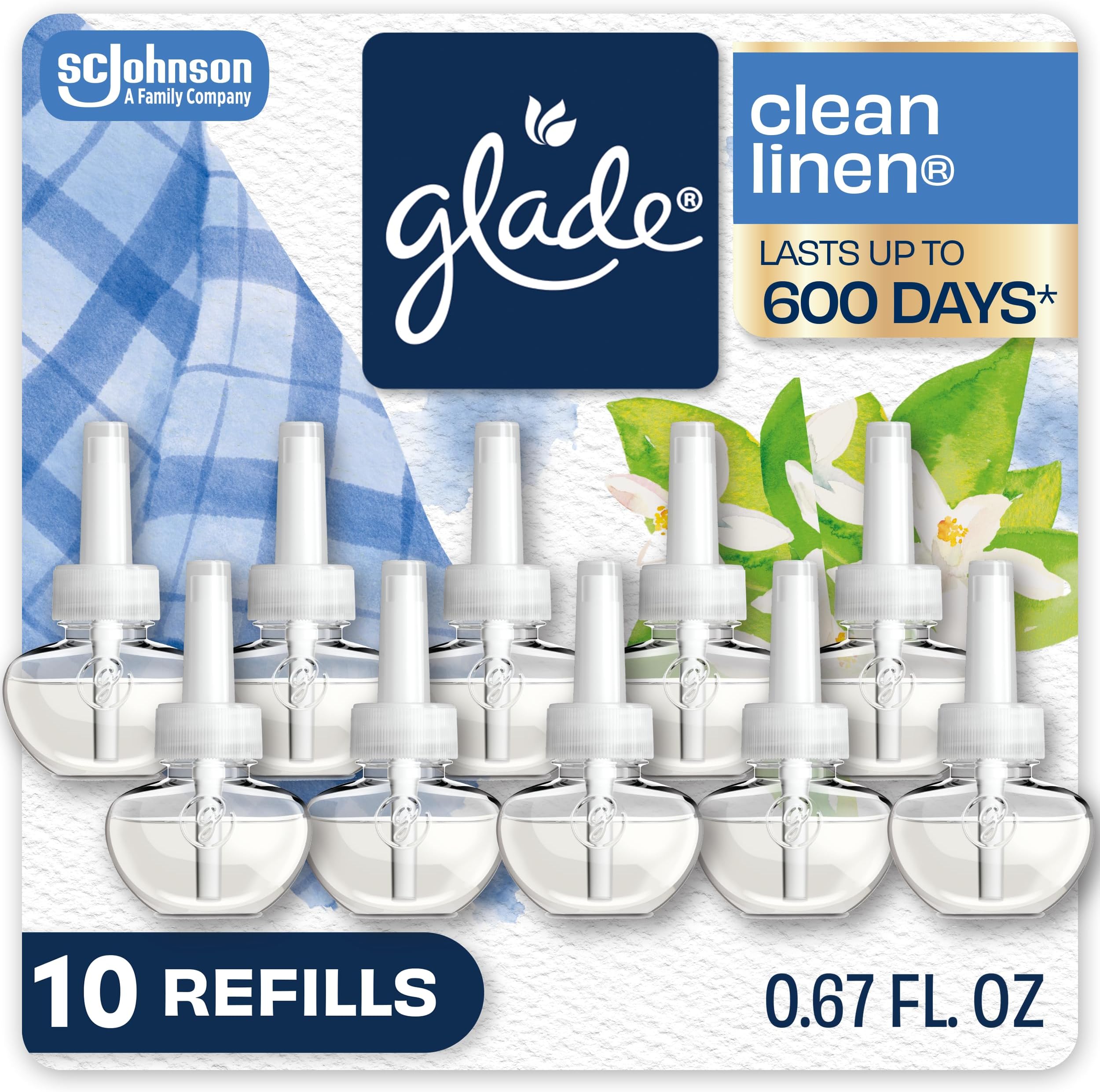 PlugIns Refills Air Freshener, Scented and Essential Oils for Home and Bathroom, Clean Linen, 6.7 Fl Oz, 10 Count (Packaging May Vary)