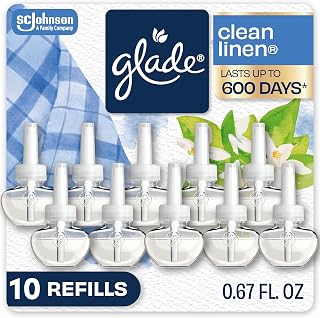 Glade PlugIns Refills Air Freshener, Scented and Essential Oils for Home and Bathroom, Clean Linen, 6.7 Fl Oz, 10 Count (Packaging May Vary)