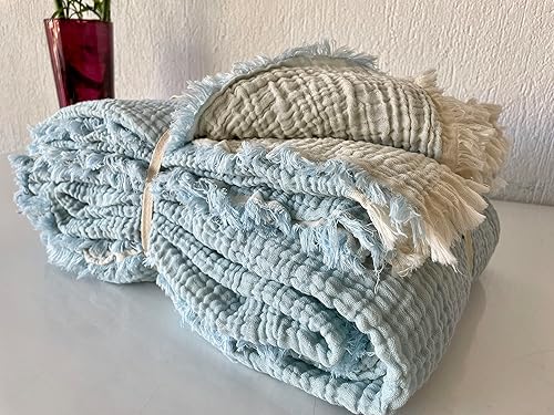 Miniatura 6 de Manta de muselina 100% algodón, colcha de 4 capas, suave muselina de algodón turco, colcha reversible (tamaño King 95 x 102-90.6 x 102.4 in)