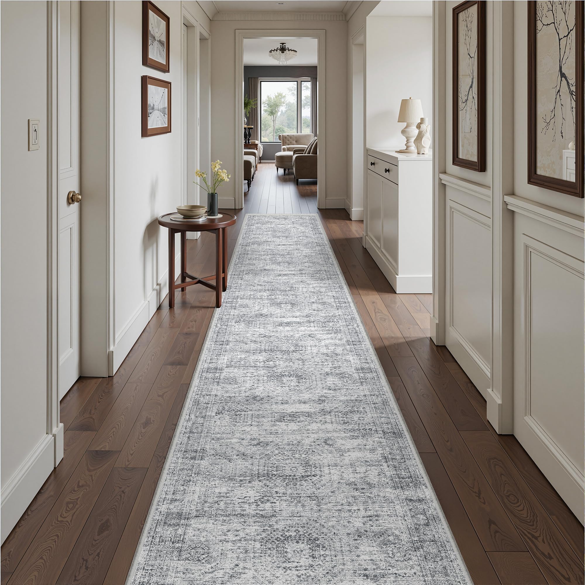 Photo 1 of Restydon Washable Runner Rug 2.5x16, Non-Slip Long Hallway Runner for Entryway, Soft Vintage Kitchen Mats for Floor, Abstract Dining Room, Bedroom, Living Room Rugs(2.5'x16', Grey/Ivory)