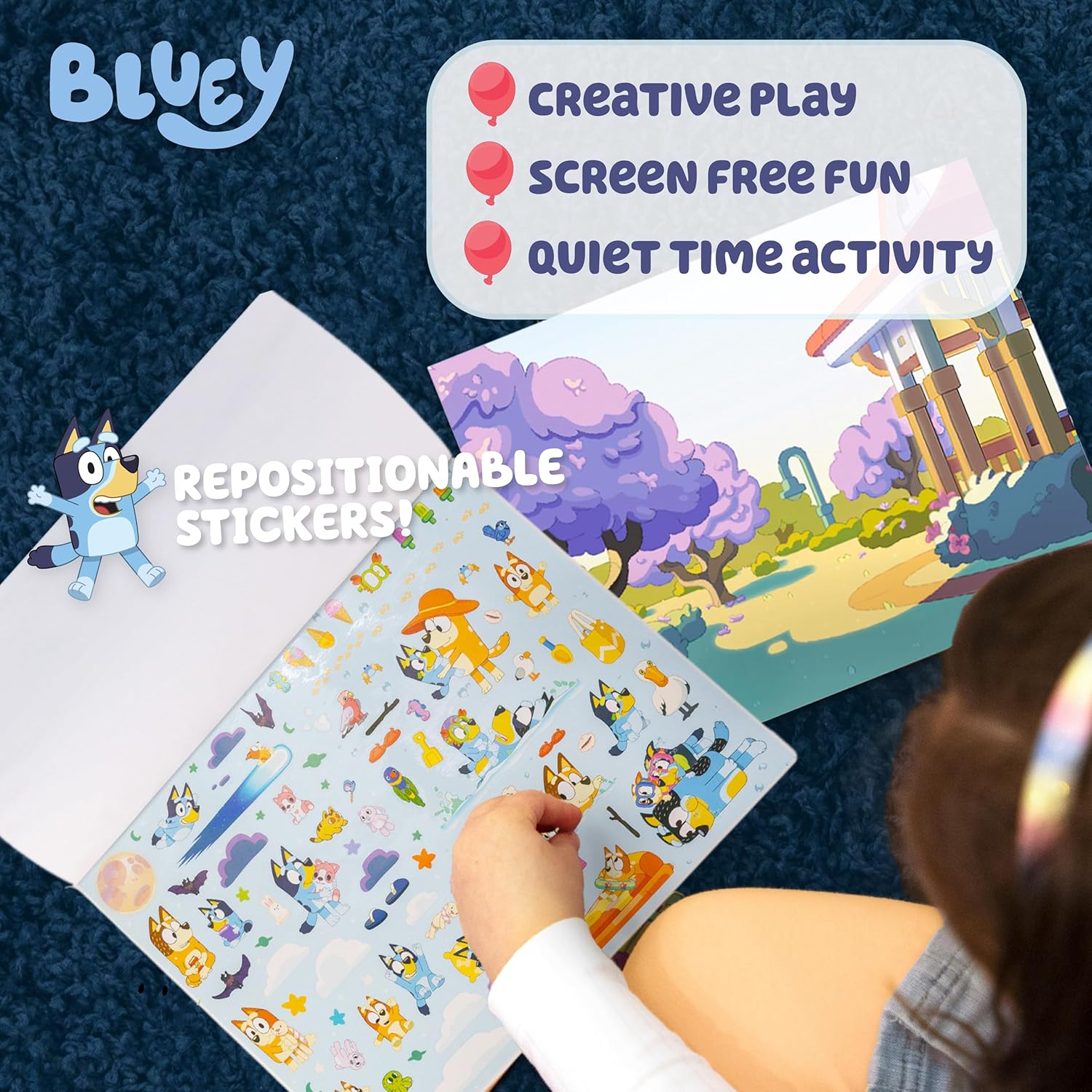 Bluey Repositionable Sticker Pad, Over 165 Removable Stickers & 5 Play Scenes, Jumbo Sticker Pad, Bluey Toys for Kids Ages 3 & Up