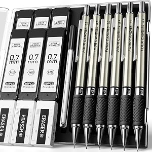 Metal Mechanical Pencil Set with Case, 6-Pack 0.7mm Medium Point