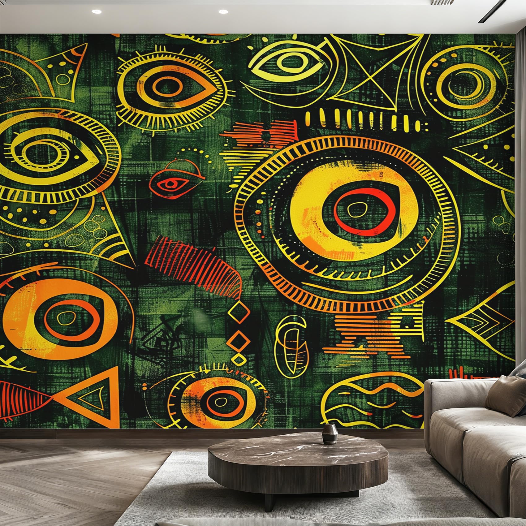 Papier peint style africain pour masquer un mur vide avec un poster mural de 366 x 254 cm