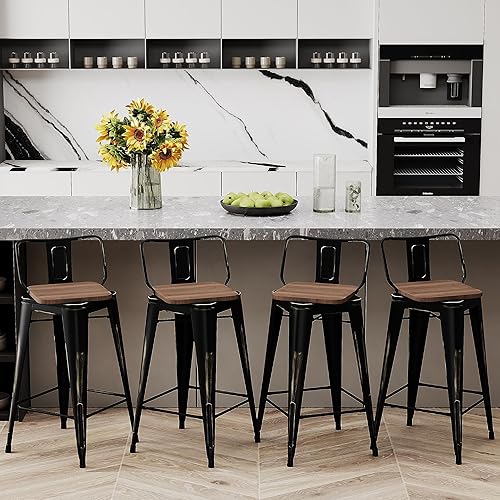Miniatura 3 de Alunaune Juego de 4 taburetes de bar giratorios de metal de 26 pulgadas, taburetes de bar de altura de mostrador, sillas de bar industriales con