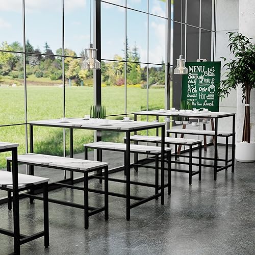 Miniatura 4 de Yongchuang Juego de mesa de comedor de cocina de 44 pulgadas para 4, mesa de cocina de 3 piezas con 2 bancos para comedor, espacio pequeño, mesa