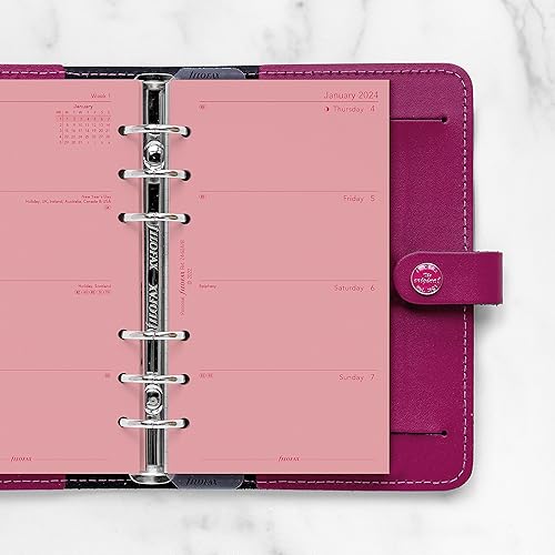 Miniatura 3 de Filofax Recambio de diario de calendario, tamaño personalcompacto, semana a vista, papel rosa, sin rayas, inglés, 2024 (C68478-24)