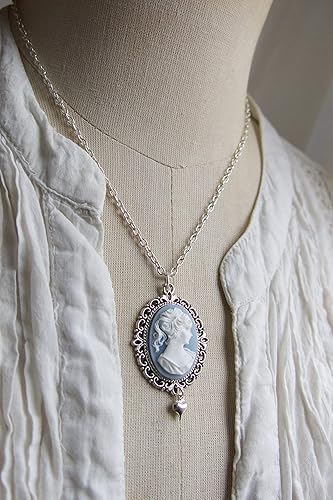Miniatura 2 de Cameo Woman Necklace White Lady on Blue Christmas Present Light Pastel Jewelry Grandmother Mom Girlfriend Sister Best Friend Pretty Present