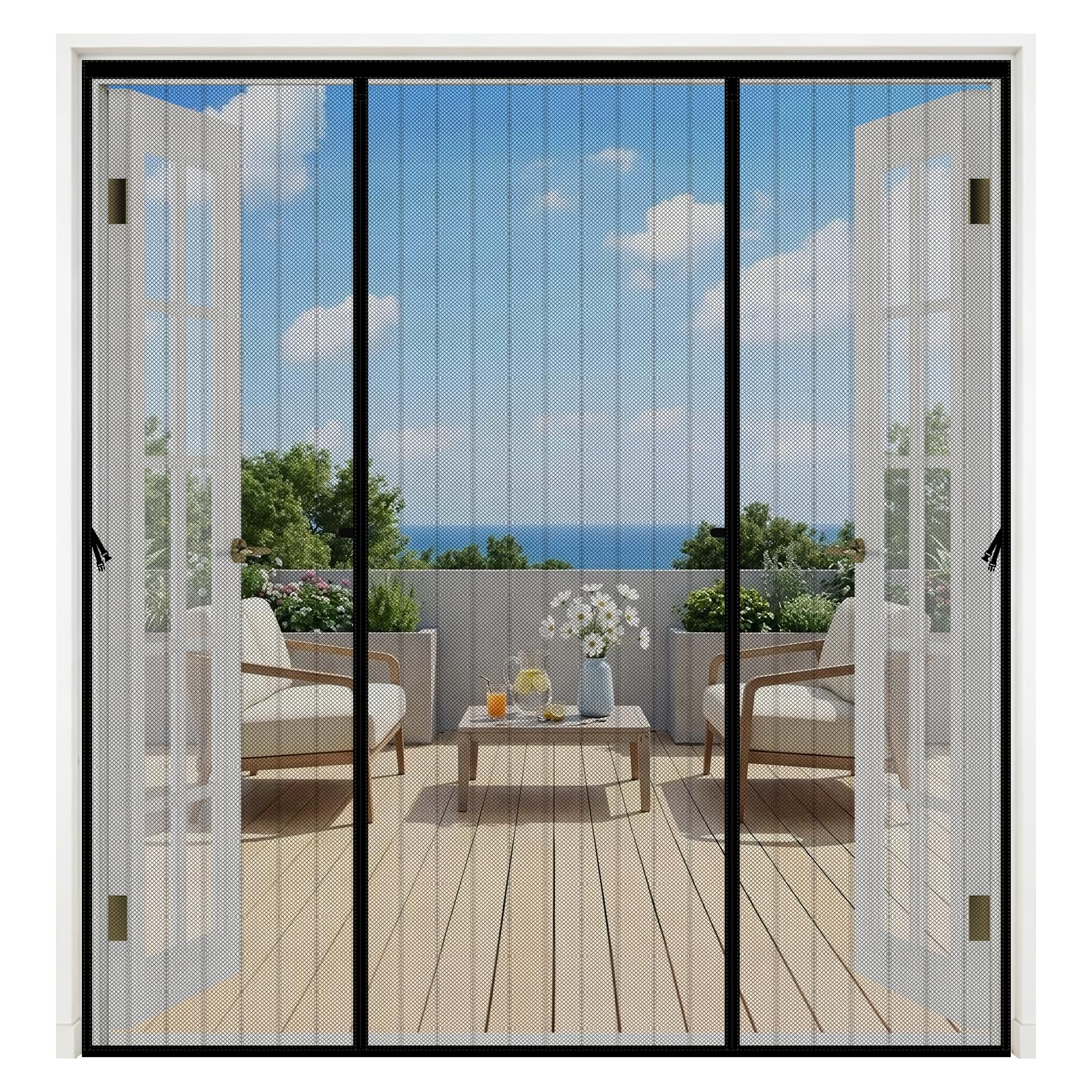 Mosquitera Puerta,190x212cm Mosquitera Puerta Magnetica Corredera Grandes,Doble Apertura Lateral,Automáticamente,Sin Necesidad de Taladrar,Contra Respirable,para Puertas Exteriores Balconera Terrazas