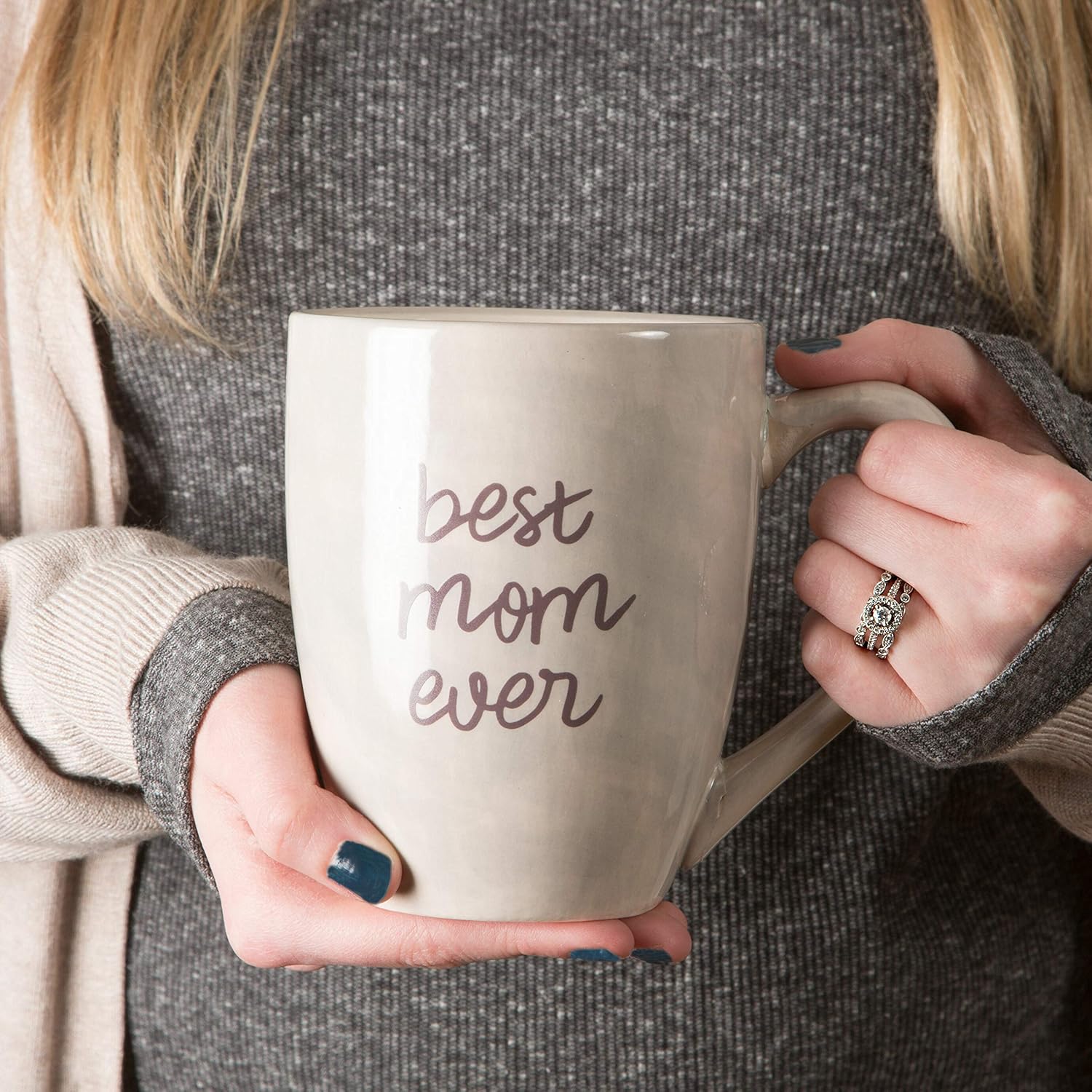 Pavilion Gift Company Best Mom Ever Tan and Purple Large 20 oz Ceramic Coffee Mug Tea Cup, Beige - Image 2