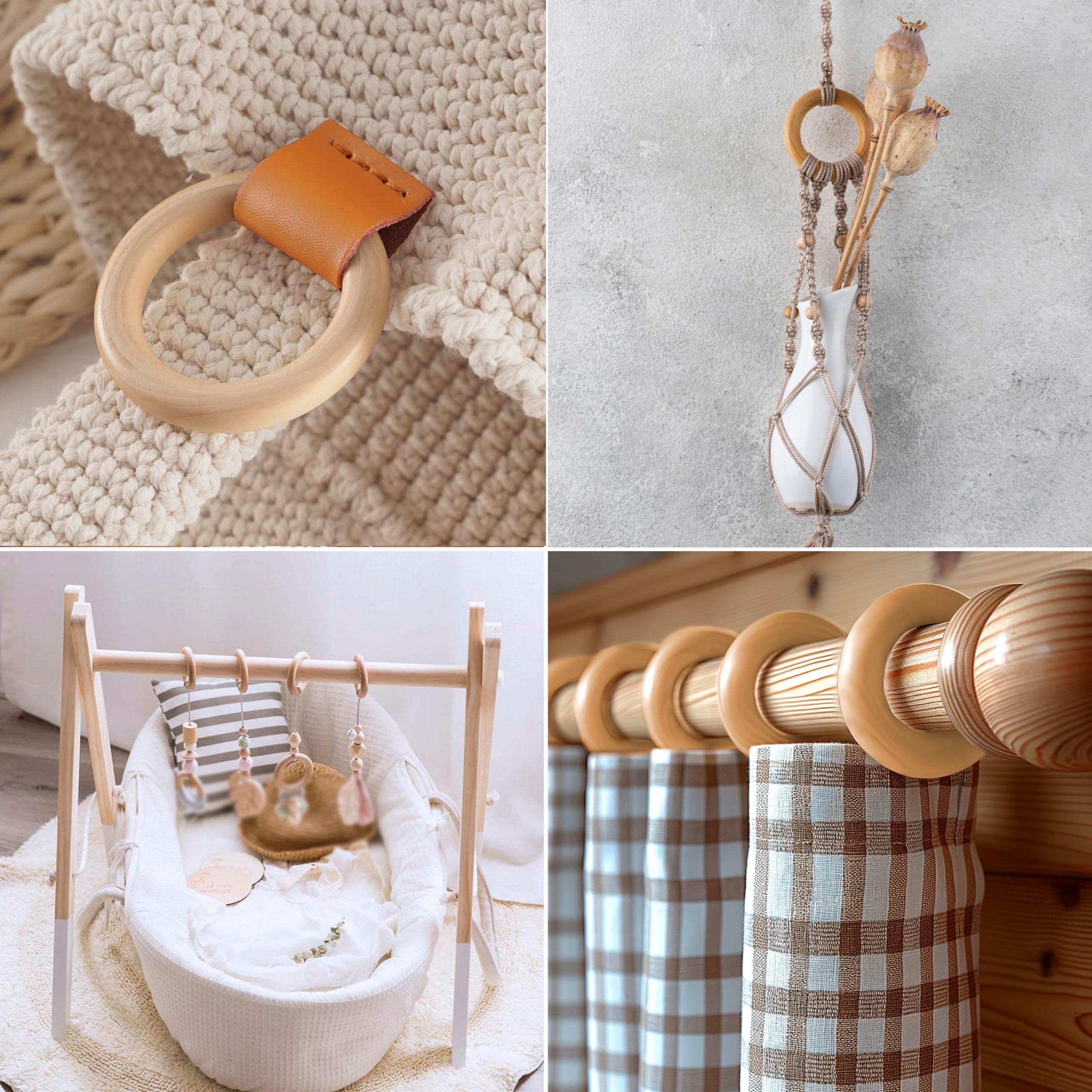 Lote de 10 Anillos de Madera Sin Acabar para Manualidades - Anillos de Madera Natural en Blanco para Colgantes de Joyería, Macramé y Proyectos DIY - Suministros para Hacer Joyas(Size:2.75in/70mm)
