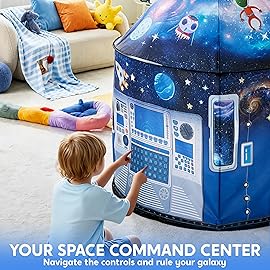 JOYIN Rocket Ship Play Tent for Kids - Glow-in-The-Dark Space Tent with Starry, Astronaut Spaceship Foldable Playhouse for Boys & Girls, Indoor Outdoor Kids Pop-up Play House, Toddler Birthday Toy