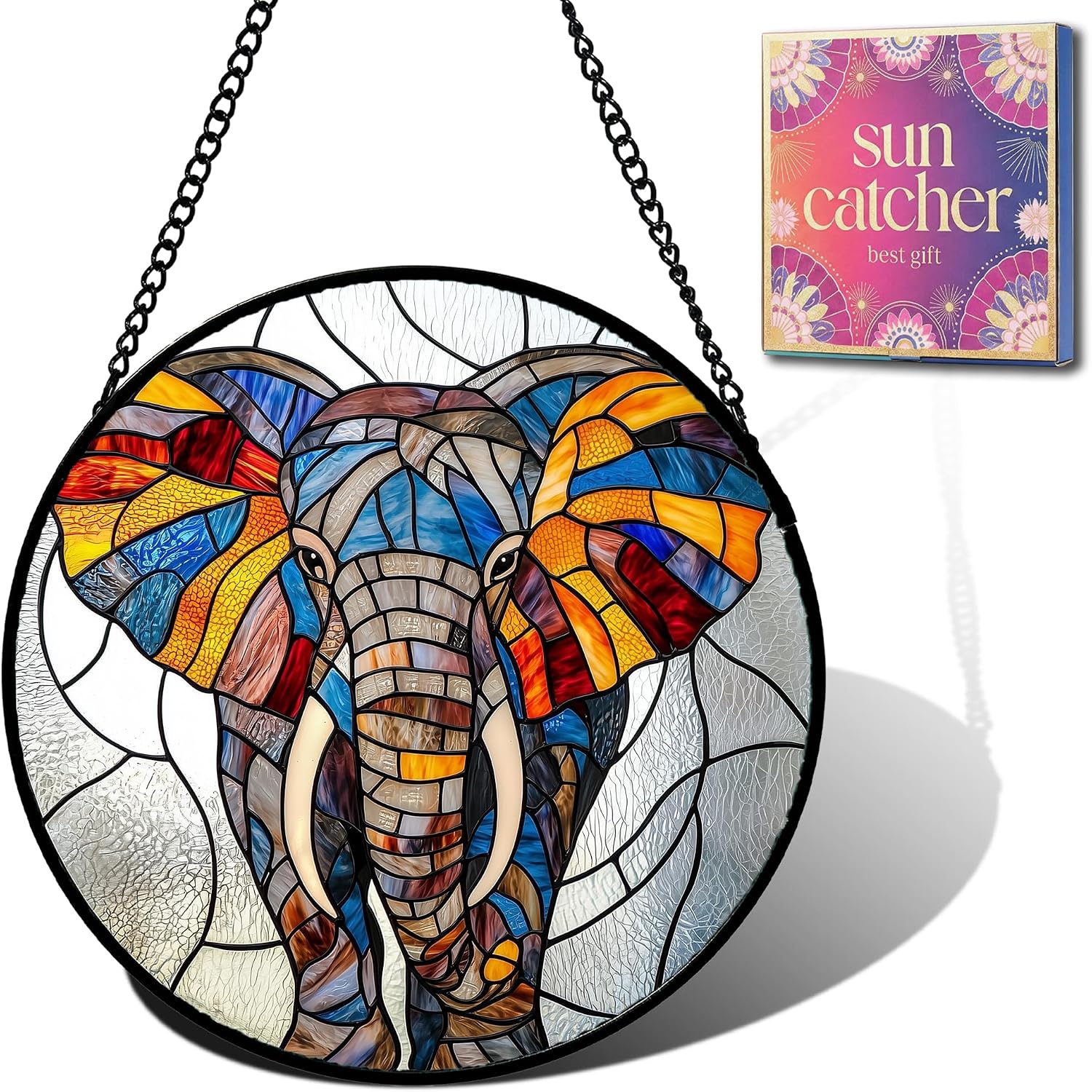 Elephant Acrylic Suncatcher Faux Stained Glass Window Hanging 6.3"