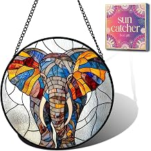 Elephant Acrylic Suncatcher Faux Stained Glass Window Hanging 6.3" | Birthday Gifts for Women Nana Sisters, Mothers Day Gifts for Mom Grandma, Christmas Stocking Stuffer Sun Catchers Home Decor
