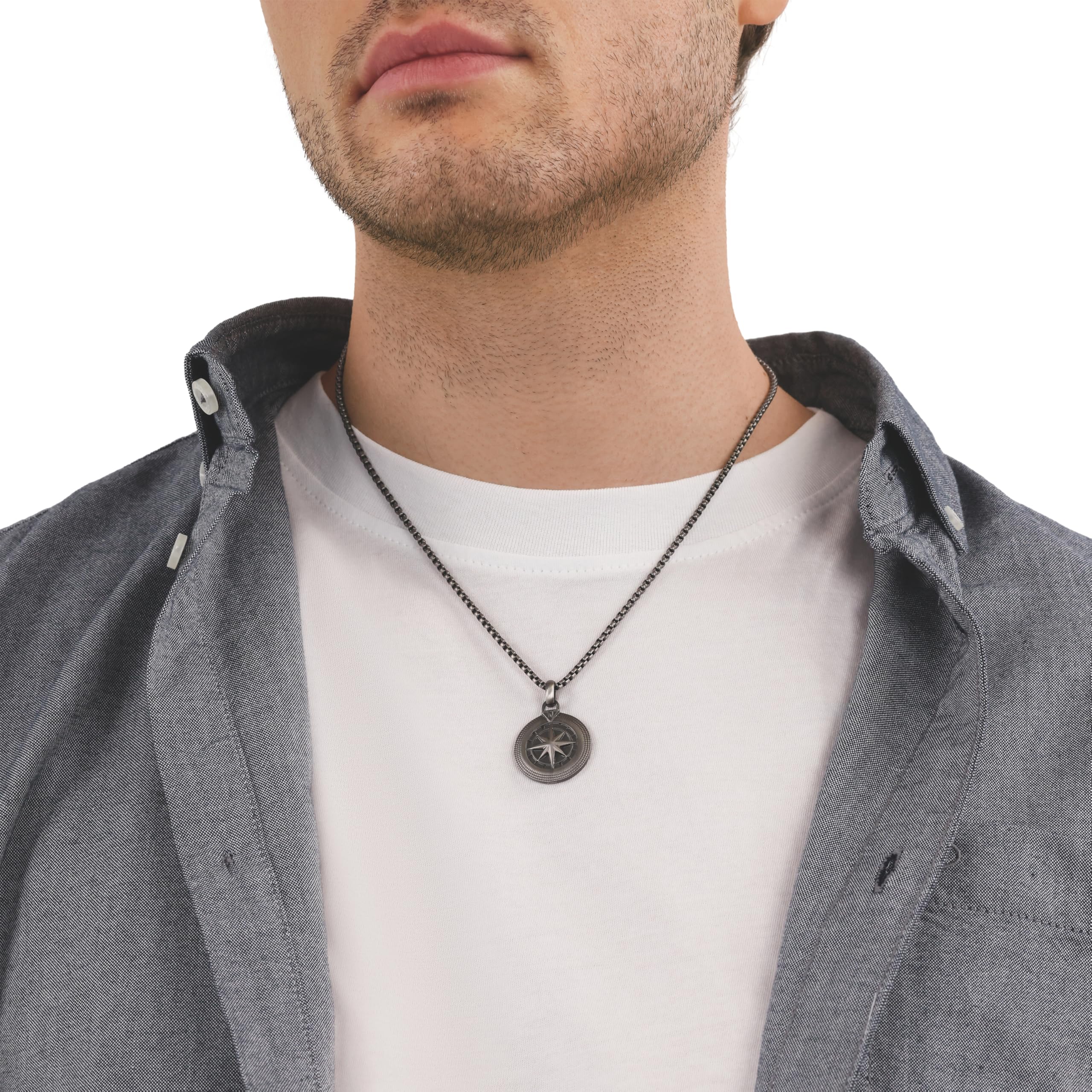 Tom Tailor Kette mit Anhänger für Herren, Edelstahl, 50+5 cm, grau, Kompass-Anhänger, Geschenkidee, Halsschmuck, Herrenschmuck, 2100686