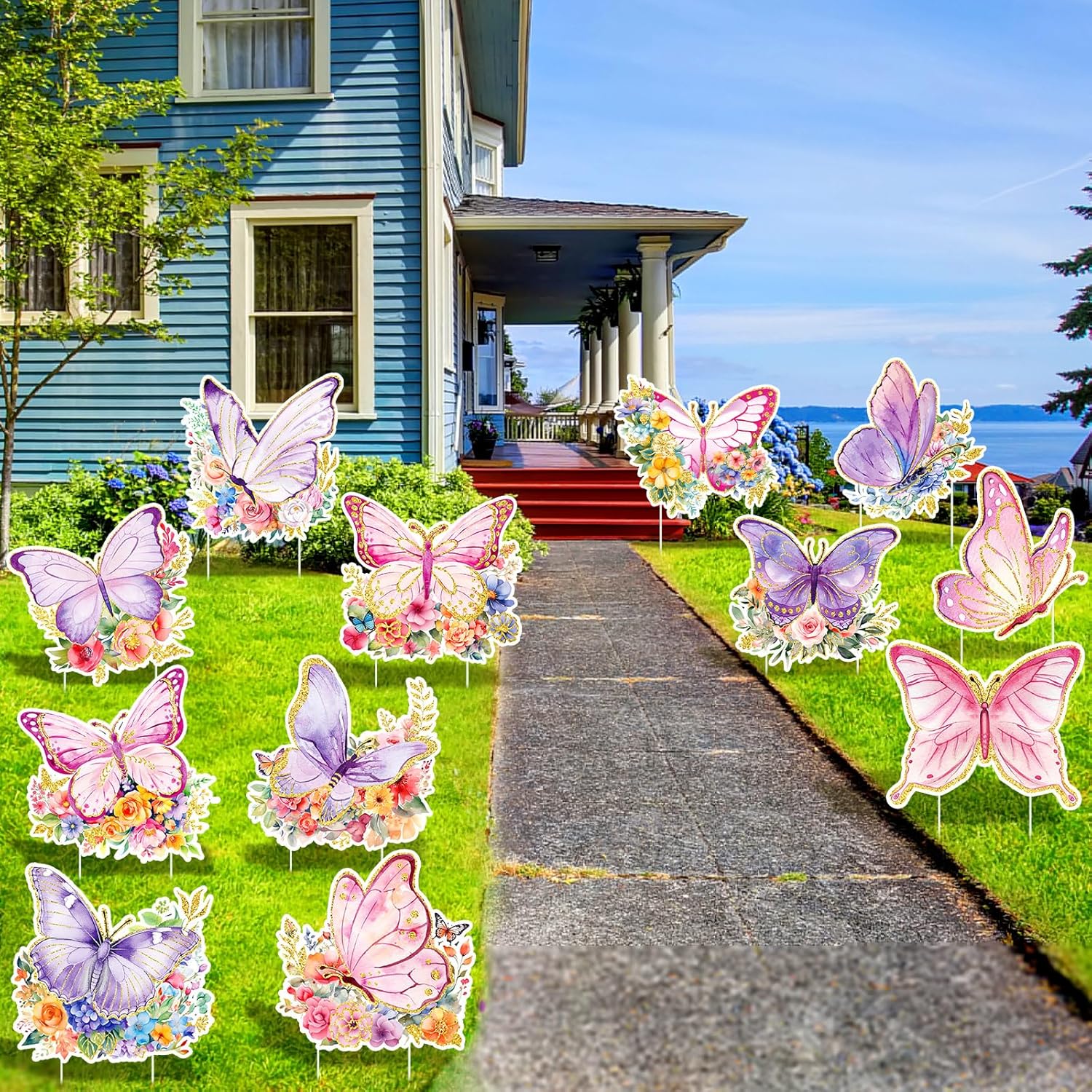 Amyhill 12 Pcs Butterfly Yard Signs Decorations Giant Butterfly Garden Stakes Waterproof Lawn Signs Yard Stakes Outdoor Big Decorations for Garden Patio Lawn