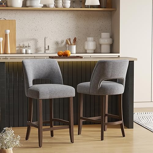 Miniatura 13 de VKNOW Juego de 2 Taburetes de Bar, Taburetes de Bar Tapizados de Altura de Mostrador, Taburetes Modernos de Mostrador con Patas de Madera para Isla