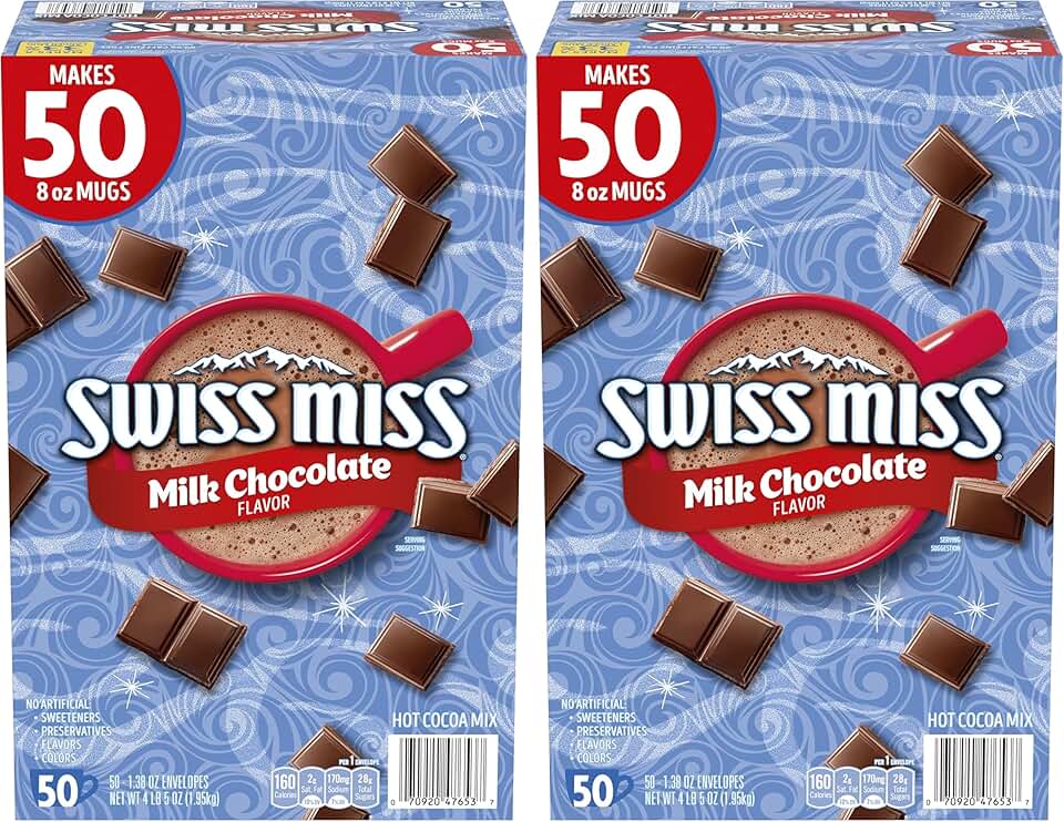 Swiss Miss Milk Chocolate Flavor Hot Cocoa Mix,1.38 oz. 50-Count,(Pack of 2)
