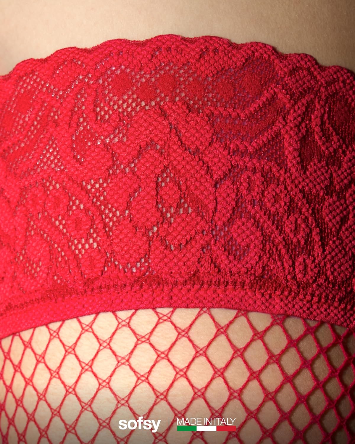 sofsy 10-Year Hosiery Craftsmanship - Italian-Made Fishnet Stockings for Women | Soft Dual Silicone Lace Top Thigh Highs