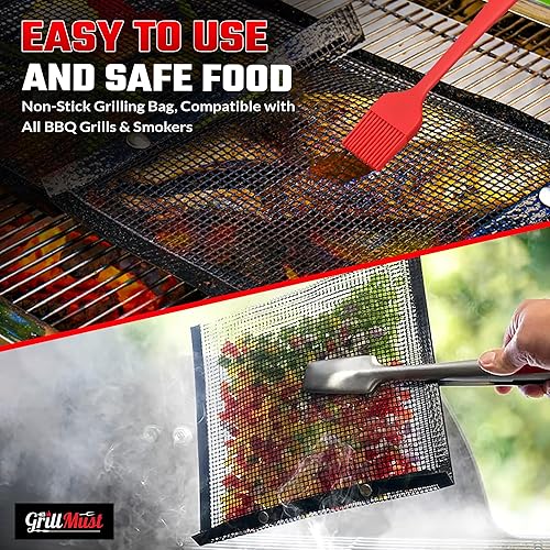 Miniatura 4 de GrillMust Juego de 2 bolsas grandes de malla para parrilla al aire libre, 12 x 9.5 pulgadas, alfombrilla antiadherente para parrilla y alfombrilla