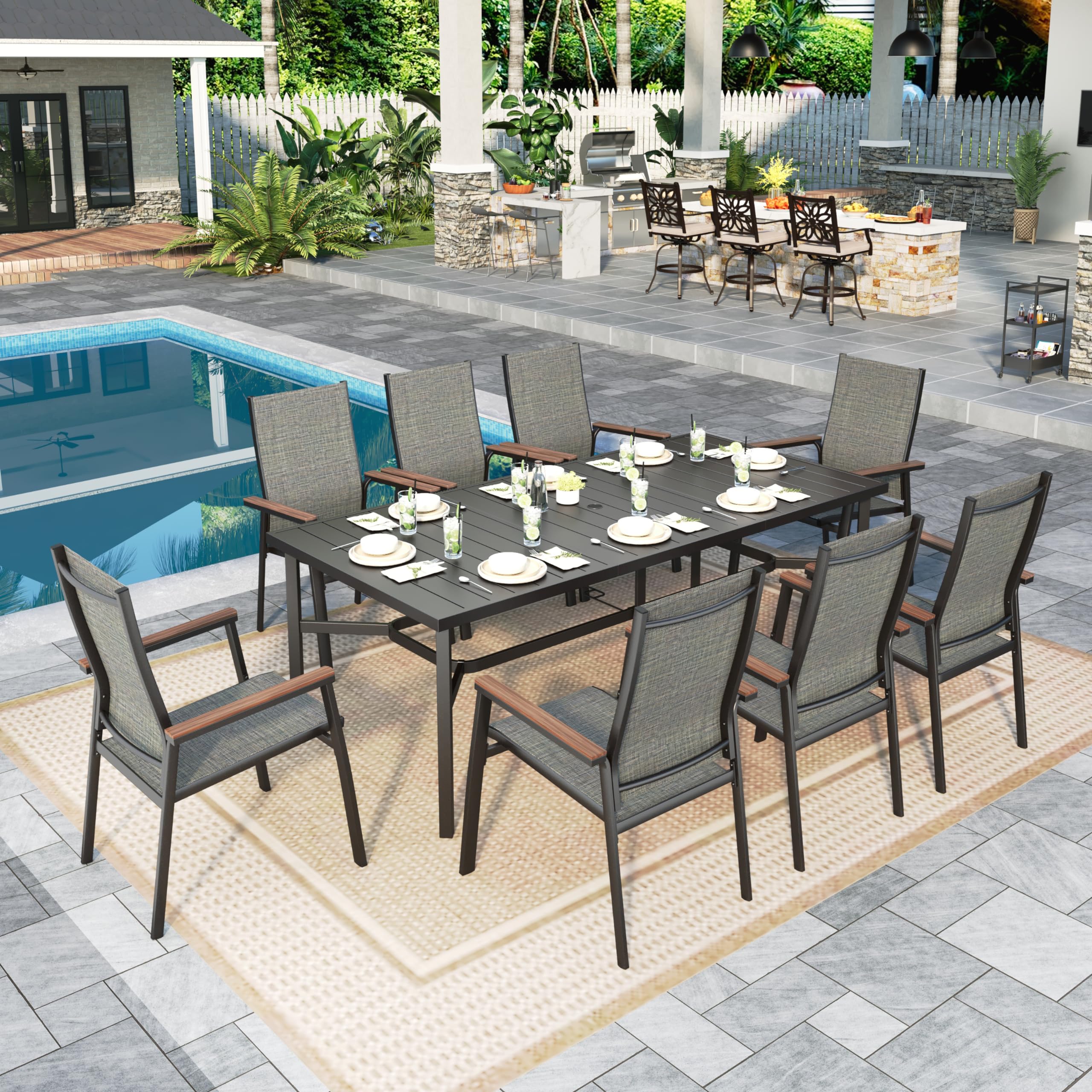 Sophia &amp; William Patio Dining Set for 8, Metal Table &amp; Aluminum Chairs
