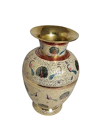 MOZO HUB Brass White Flower vase Jar Pattern 23 cm