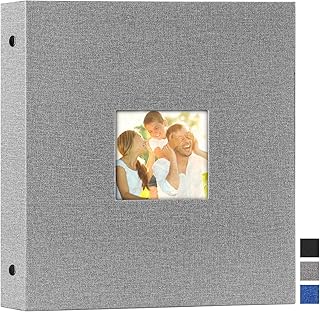 Lanpn Photo Album 8x8, Linen Hard Cover Acid Free Slip Slide in Photo Albums Sleeves Holds 50 Top Load Vertical Only 8x8 Pictures (Grey)